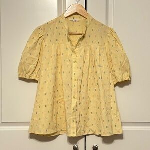 Yellow Gingham Multi Color Dot Babydoll Blouse